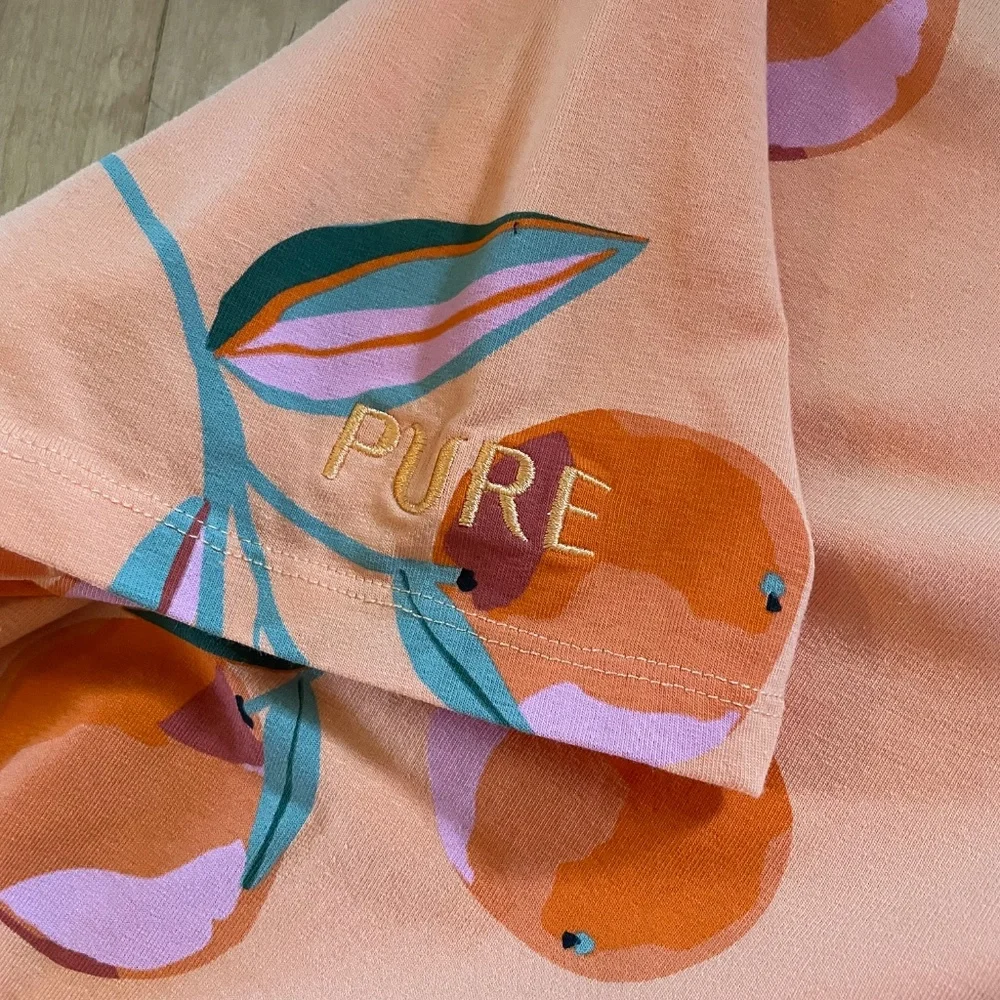 Ulla Popken Peach Print Maxi Dress in Peach, Orange, Green